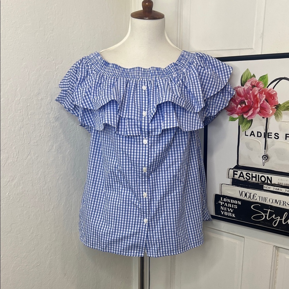 NWT Petersyn Blue & White Gingham Top Size S